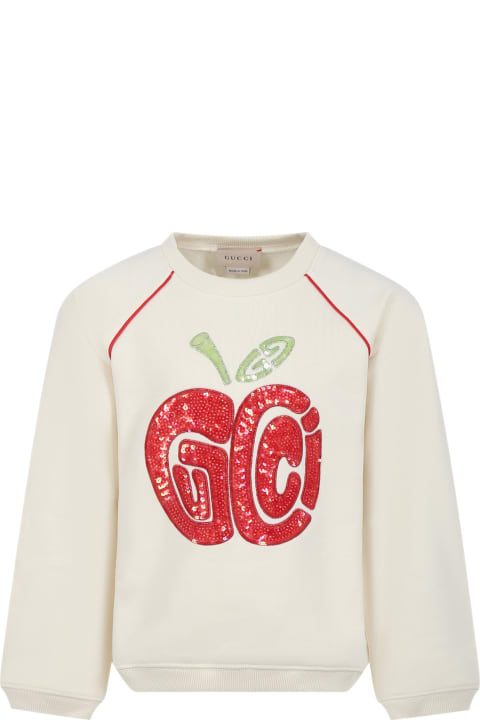 Sweaters & Sweatshirts for Girls Gucci Ivory Sweatshirt For Girl With Logo