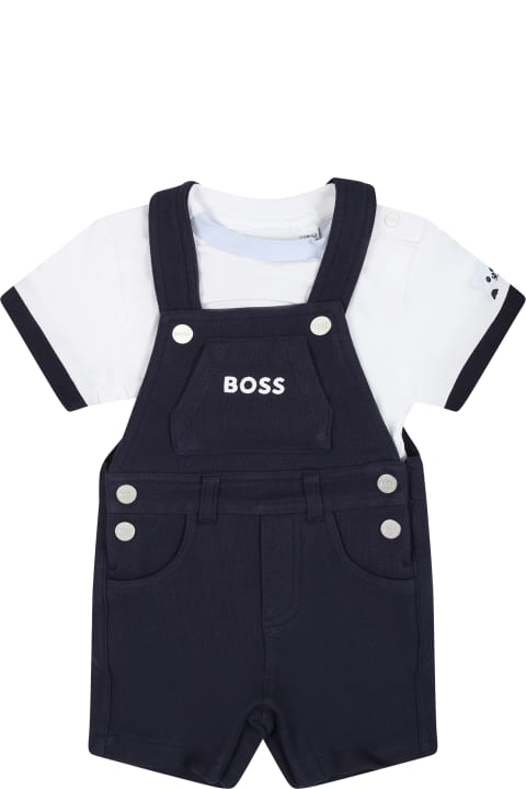 Topwear for Baby Girls Hugo Boss Blue Dungarees For Baby Boy With Logo