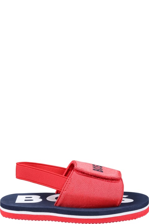 Shoes for Boys Hugo Boss Red Sandals For Boy With Logo