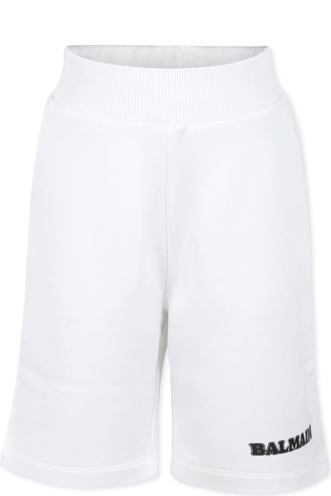 Balmain Bottoms for Boys Balmain White Shorts For Boy With Logo