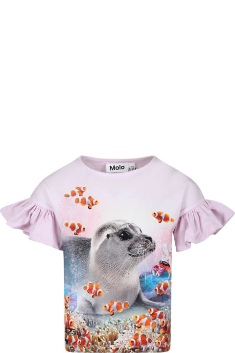 ガールズ MoloのTシャツ＆ポロシャツ Molo Pink T-shirt For Girl With Seal Print