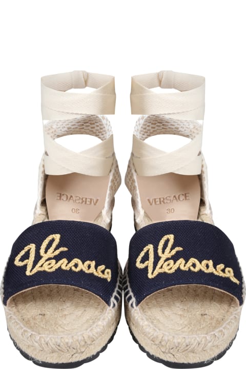 Versace Shoes for Girls Versace Blue Sandals In Rope For Girl With Logo