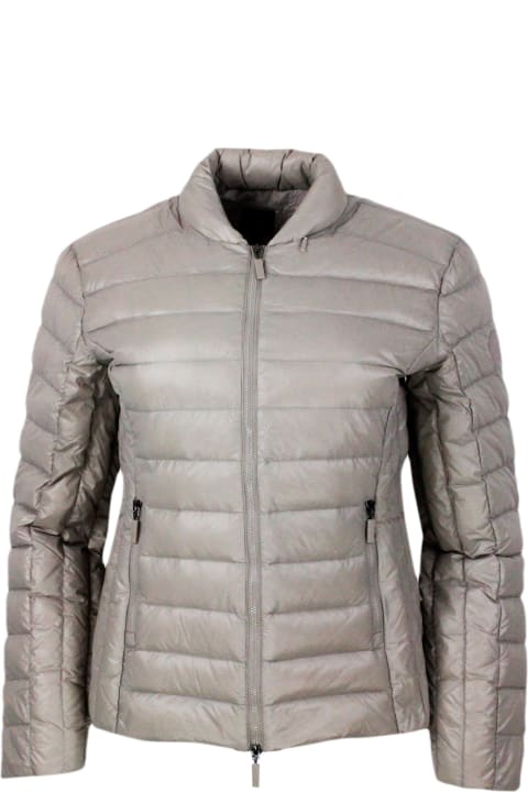 Armani Collezioni Coats & Jackets for Women Armani Collezioni Lightweight 100 Gram Slim Down Jacket With Integrated Concealed Hood And Zip Closure