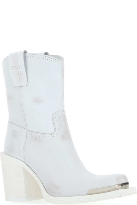 Miu Miu Boots for Women Miu Miu White Leather Ankle Boots