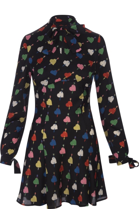 ウィメンズ新着アイテム MSGM Black Mini Dress With 'arrowed Heart Print' Motif