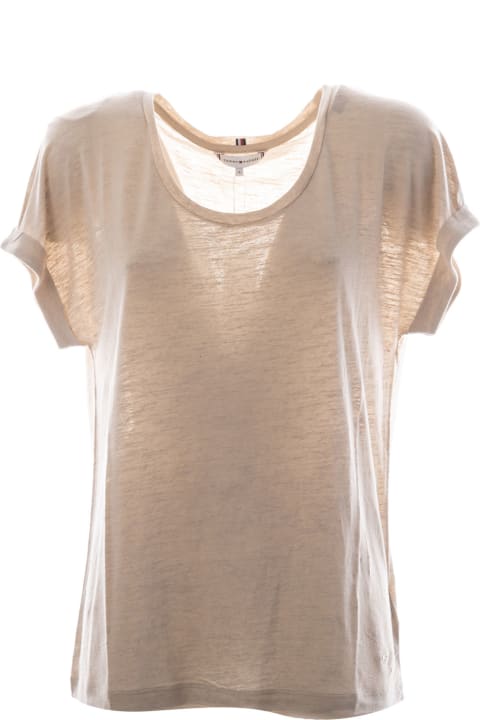 T-shirt With Oval Neckline And Turn-ups