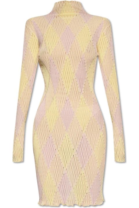 ウィメンズ ウェア Burberry Argyle Ribbed-knit Long Sleeved Dress
