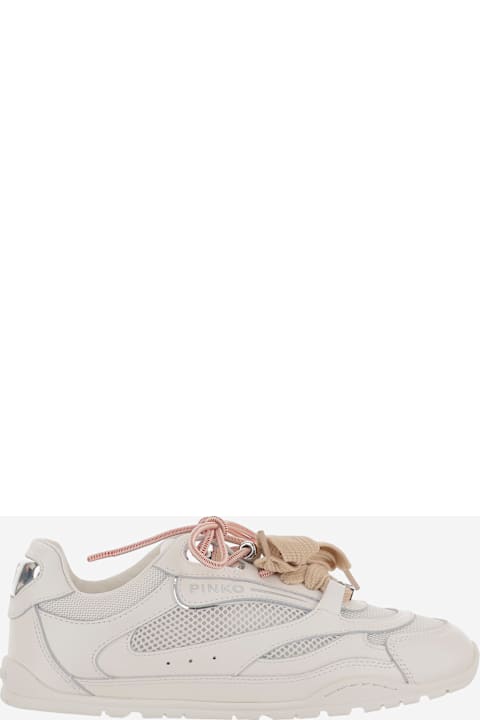 Pinko Yulia Leather And Mesh Sneakers With Two-tone Laces