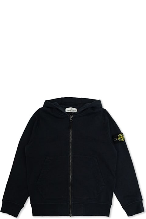 Homeware Stone Island Junior Blue Sweatshirt With Fixed Hood And Logo Patch On The Sleeve In Cotton Boy