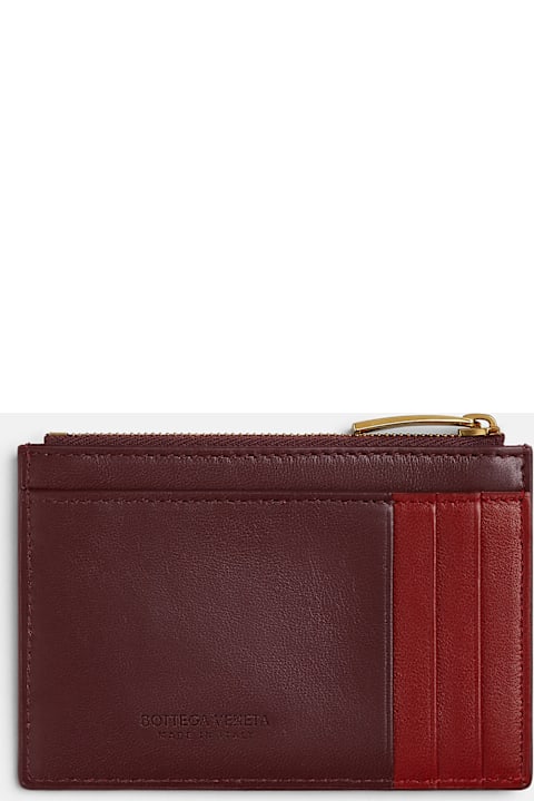 ★BOTTEGA VENETA★ Cassette Bicolor Card Holder Madder Brown Cassette Card Holder With Zip Madder Brown And Rosewood