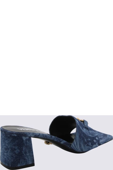 Shoes Sale for Women Versace Blue Denim Slippers
