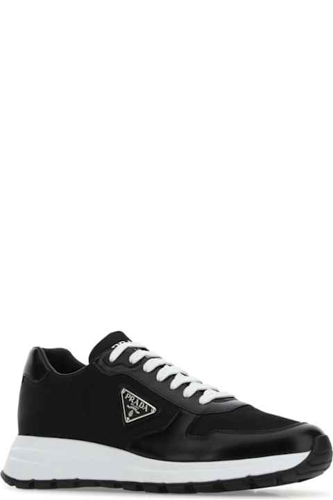 أحذية لـ القسم الرجالي Prada Black Re-nylon And Leather Sneakers