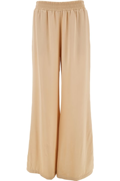 Beige Loose Pants With Elastic Waist-band In Fabric Woman