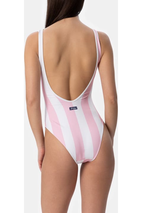 Homeware MC2 Saint Barth Woman Scoopback Striped Print One-piece Swimsuit | Fiorucci Special Edition