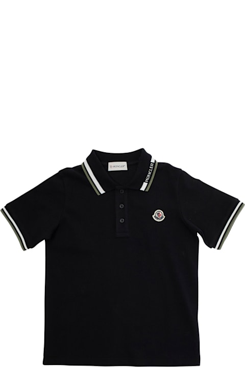 Homeware Moncler Black Polo Shirt With Bicolor Collar And Logo Patch On The Front In Cotton Boy