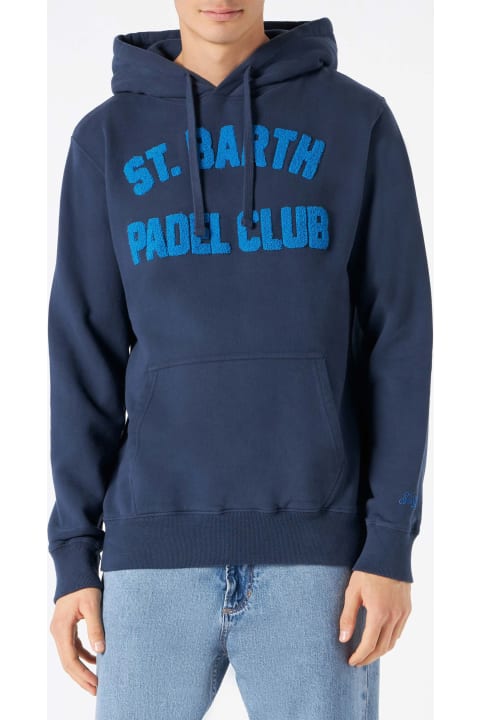 Homeware MC2 Saint Barth Man Navy Blue Hooded Sweatshirt With Print