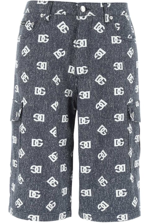 Pants for Men Dolce & Gabbana Printed Denim Stretch Bermuda Shorts