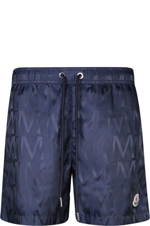 メンズ Monclerの水着 Moncler Navy Blue Swim Shorts With Monogram Motif