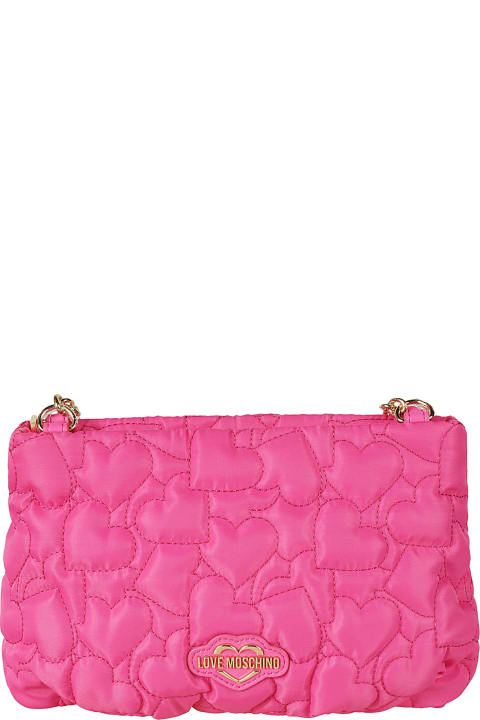 Love Moschino Women Love Moschino Heart Embroidered Logo Embossed Shoulder Bag