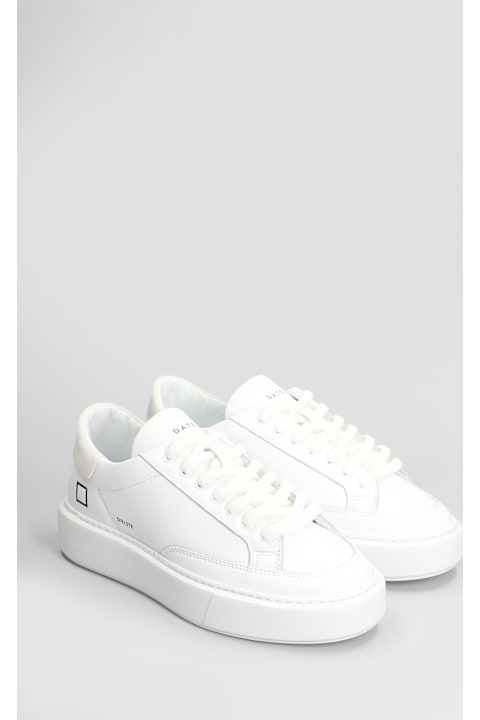 D.A.T.E. أحذية كعب ودجز لـ السيدات D.A.T.E. Sfera Stripe Sneakers In White Leather