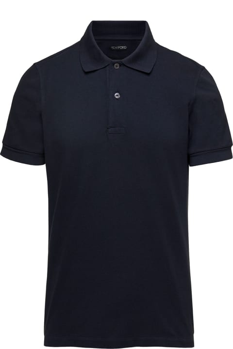 Topwear for Men Tom Ford Blue Polo T-shirt With Embroidered Tone On Tone Logo In Cotton Man