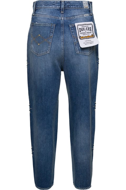 Blue Denim High Waisted Cropped Jeans In Cotton Woman