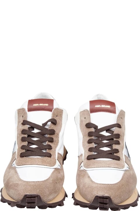 AMA-BRAND for Women AMA-BRAND Super Sun Sneakers In Technical Fabric And Suede White And Brown Color