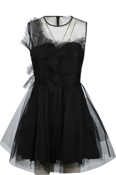 Ruffle Detail Lace Paneled Short Sleeveless Dress