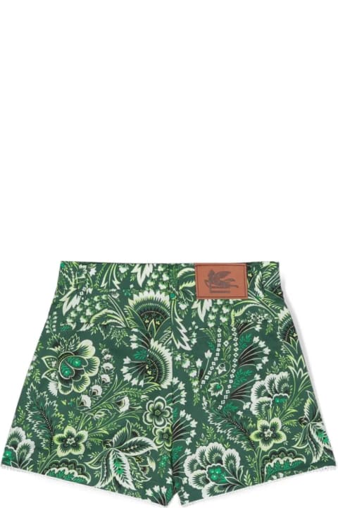 Bottoms for Girls Etro Green Denim Shorts With Paisley Motif