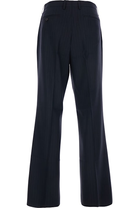 Tonywack for Women Tonywack Blue Pants With Flared Leg And Pinstripe Motif In Wool Blend Man