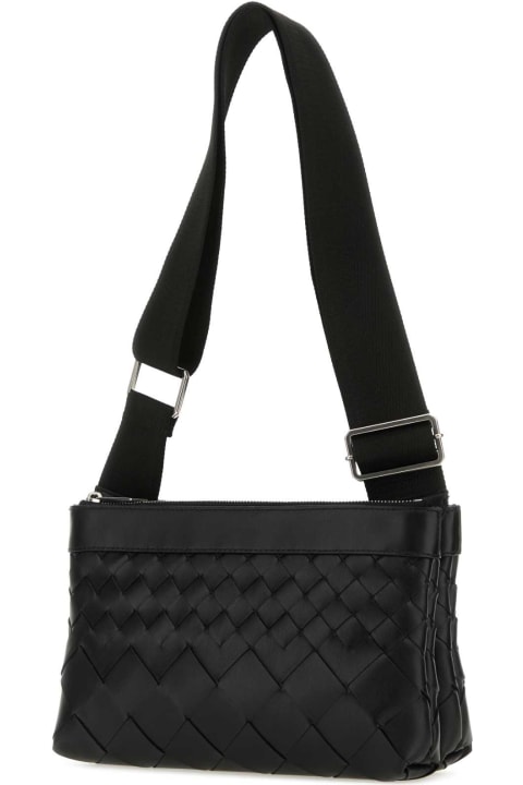 Bottega Veneta Sale for Men Bottega Veneta Black Leather Duo Intrecciato Crossbody Bag