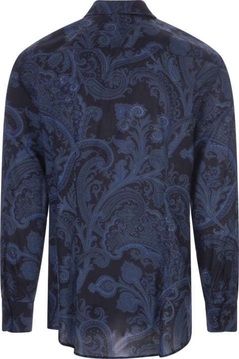 Fashion for Men Etro Navy Blue Paisley Cotton Shirt