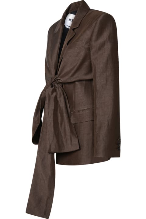 MSGM Coats & Jackets for Women MSGM Blazer In Brown Linen Blend