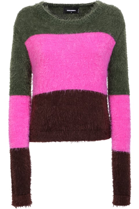 Fashion for Women Dsquared2 Dsquared2 Brown And Pink Fuzzy Stripes Sweater