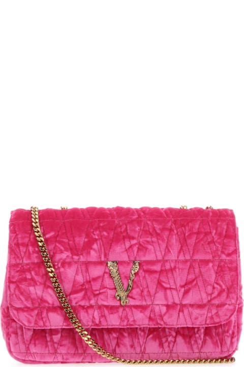 Fashion for Women Versace Fuchsia Velvet Virtus Shoulder Bag