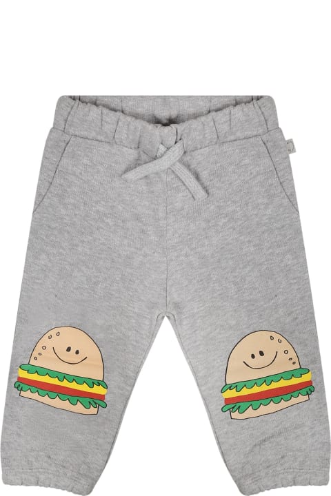 Bottoms for Baby Boys Stella McCartney Kids Grey Trousers For Baby Boy With Hamburger Print