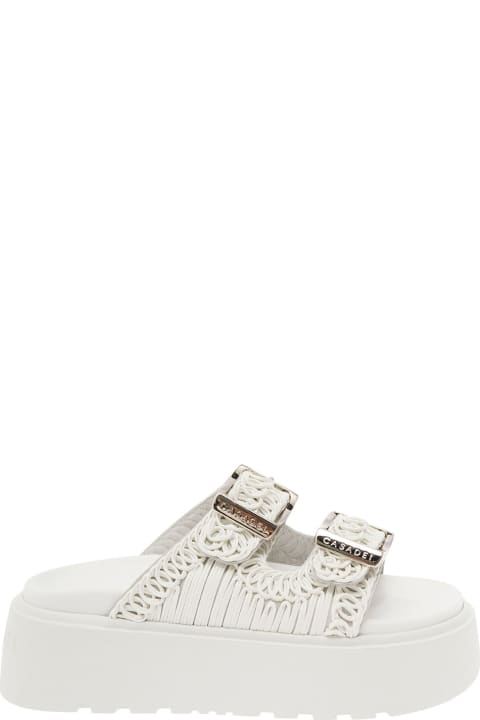 Casadei for Women Casadei 'birky Ale' White Slippers With Cornely Embroidery And Xl Buckles In Fabric Woman