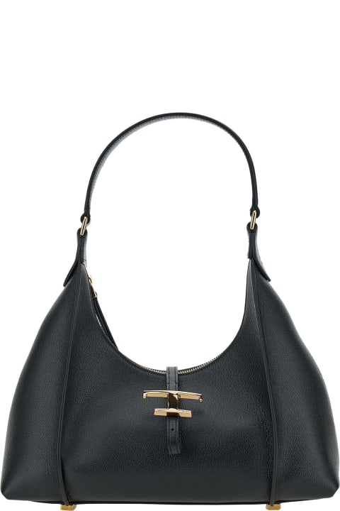 Tod's Totes for Women Tod's Black Shoulder Bag With T Timeless Charm In Leather Woman