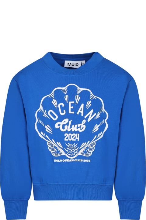 Molo Topwear for Girls Molo Blue Sweatshirt For Girl With Shell