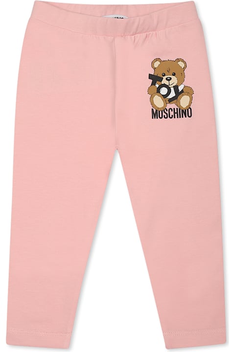 Moschino Bottoms for Baby Boys Moschino Pink Legging For Baby Girl With Teddy Bear
