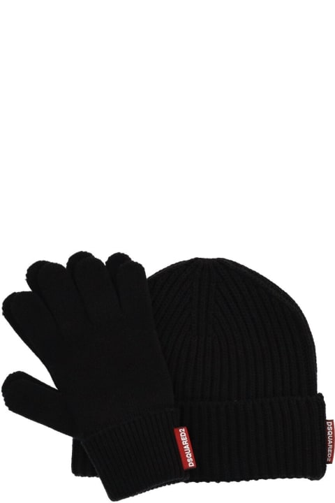 Dsquared2 Warmy Black Beanie+gloves Set