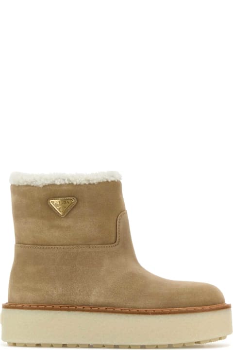 Prada Beige Suede Ankle Boots