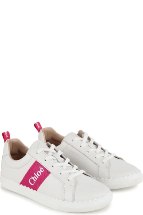 Chloé for Kids Chloé White And Fuchsia Lauren Low Sneakers