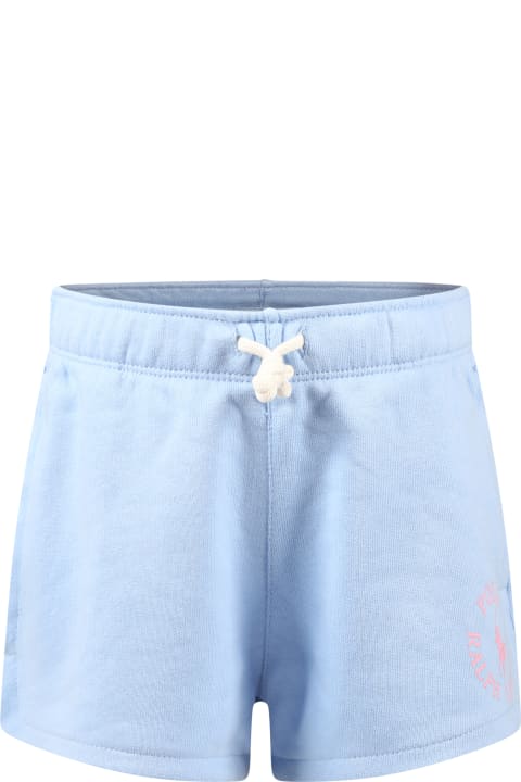 Bottoms for Girls Ralph Lauren Light Blue Shorts For Girl With Logo And Iconic Horse