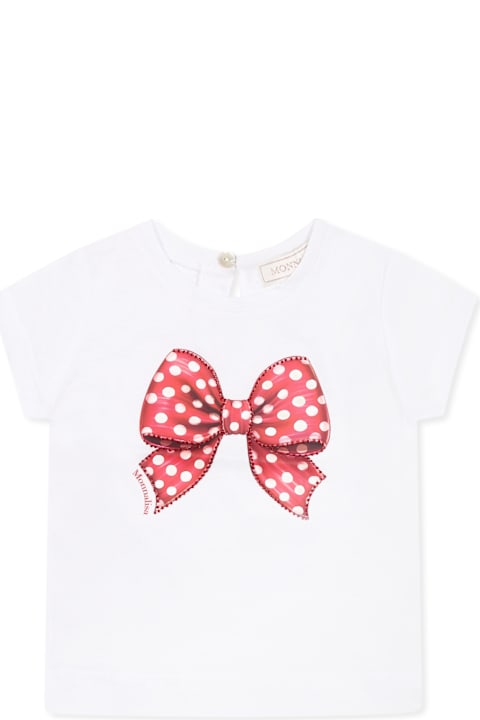 أدوات منزلية Monnalisa White T-shirt For Baby Girl With Bow