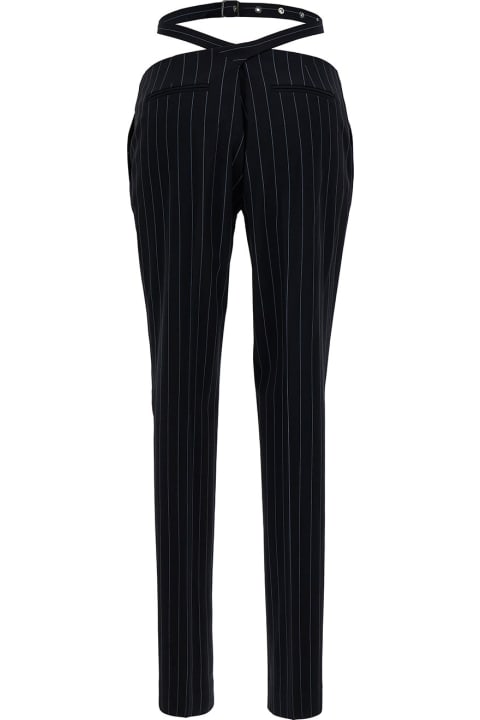 Fashion for Women The Attico Blue Slim Pinstripe Pants With Belt In Viscose Blend Woman