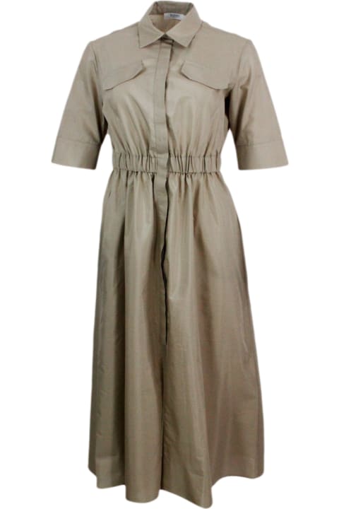 Barba Napoli Dresses for Women Barba Napoli Long Dress Made Of Cotton With Short Sleeves, With Elastic Waist And Button Closure. Welt Pockets