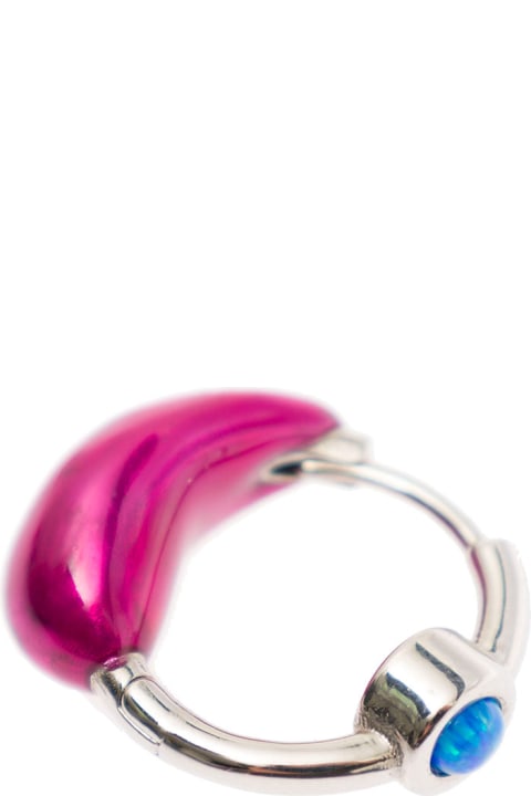 Jewelry for Women Panconesi 'lava' Silver Hoops Earrings With Fuchsia Detail In Rhodium Plated Brass Woman