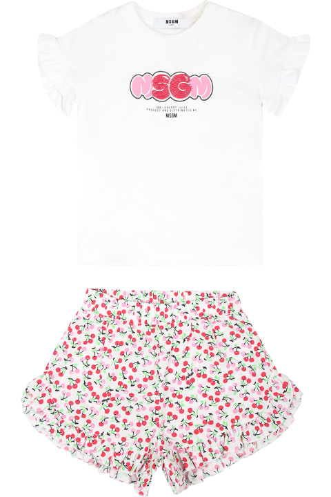Fashion for Baby Girls MSGM White Suit Fr Baby Girl With Logo And Cherry