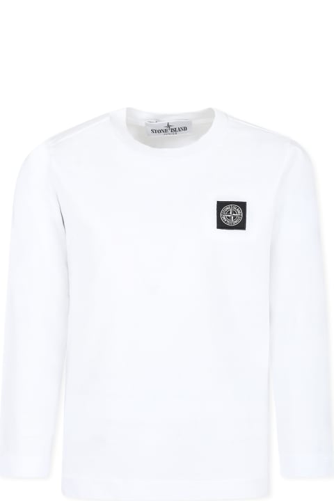 Fashion for Kids Stone Island Junior White T-shirt Fo Boy With Iconic Compass